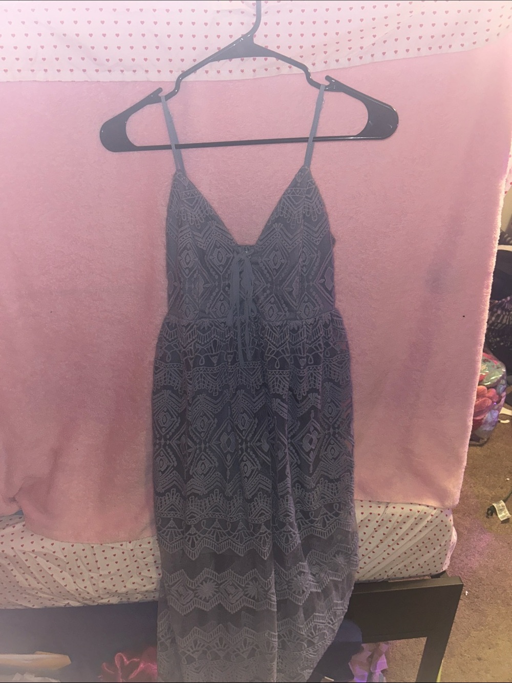 the clothing company Navy Patterned Spaghetti Strap Maxi Dress
